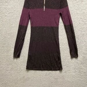 White House Black Market Women’s Sweater Striped S/P Tunic Dress Purple Black